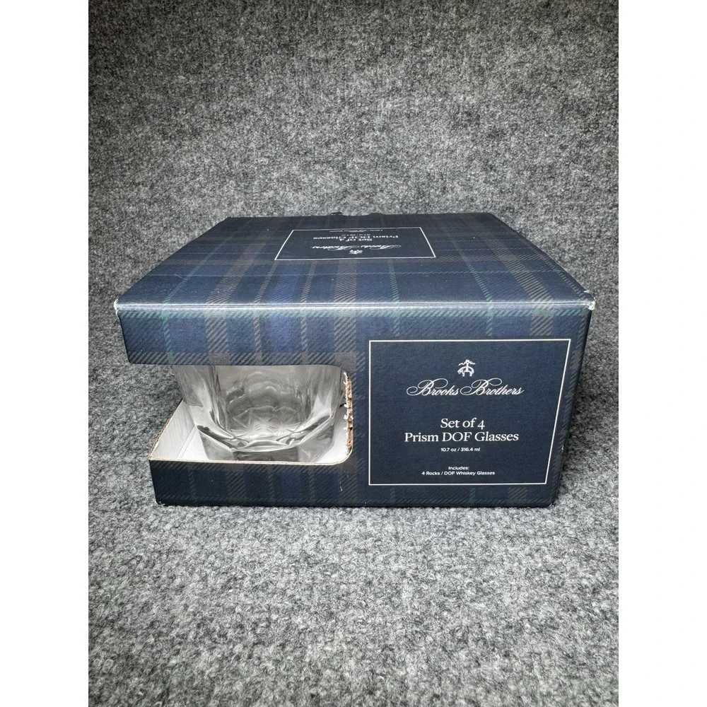 Brooks Brothers Double Old‎ Fashioned Prism Whiskey Glasses Set of 4 NEW